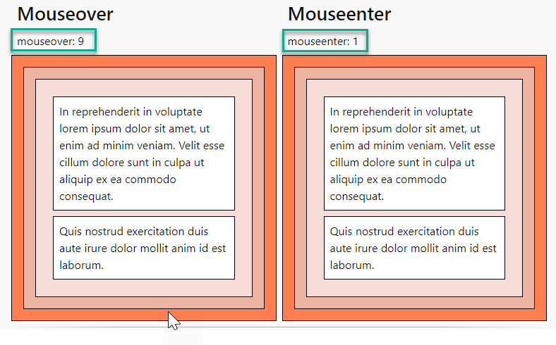 mouseover vs mouseenter